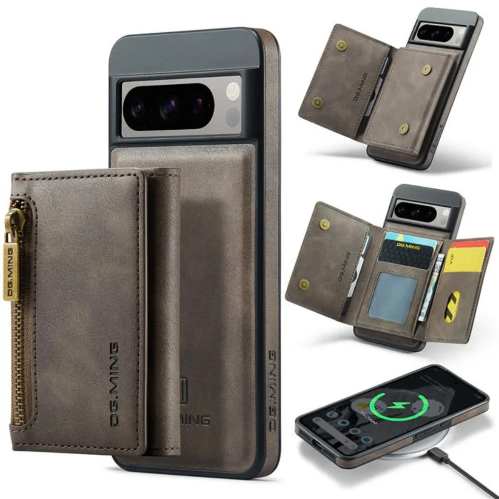 DG.MING M5 For Pixel‎ 8 Pro Magnetic Detachable Zipper Wallet Case RFID Blocking
